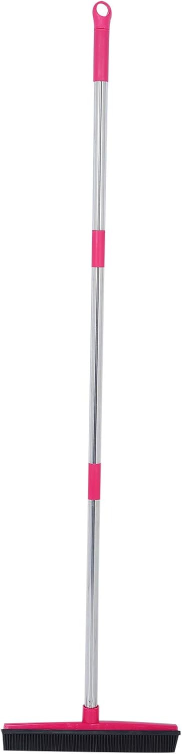 Carpet Hair Removal Broom with 48'' Telescoping Adjustable Handle, Rubber Broom Carpet Rake for Pet Hair Dust Removal Daily Household Cleaning(Pink)