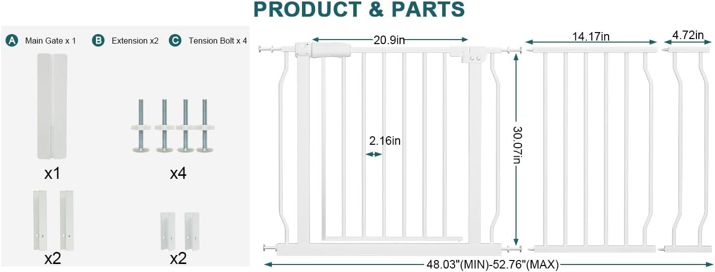 Extra Wide Baby Gate Tension Indoor Safety Gates Black Metal Large Pressure Mounted Pet Gate Walk Through Long Safety Dog Gate for The House Doorways Stairs (62.2"-66.93"/158-170CM, Black)