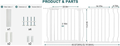Extra Wide Baby Gate Tension Indoor Safety Gates Black Metal Large Pressure Mounted Pet Gate Walk Through Long Safety Dog Gate for The House Doorways Stairs (62.2"-66.93"/158-170CM, Black)