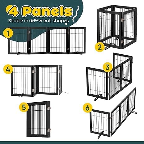 Freestanding Dog Gates Indoor, 3-Panel Pet Gates with 2 Metal Stands and 360° Hinge, 24" H Foldable Dog Gate for Stairs, Doorway, Kitchen, Expands Up to 55" Fully Assembled - Black Walnut