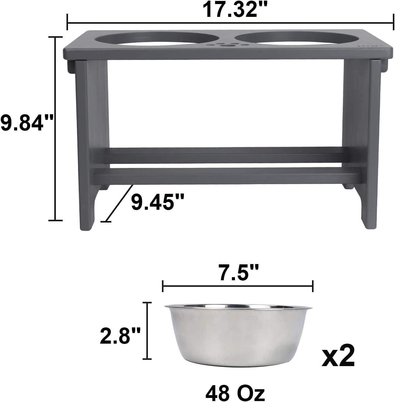 HTB Elevated Dog Bowls,Raised Dog Bowl Stand with 2 Stainless Steel Bowls,Elevated Raised Dog Bowls for Large Medium Small Sized Dogs