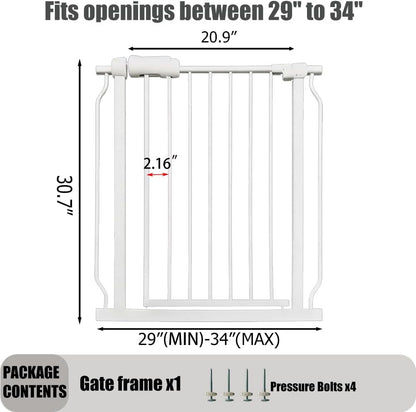 24-29 Inch Narrow Baby Gate, Pressure Mounted No Drilling Dog Gate for Stairs & Doorways, White Metal Safety Gate Indoor for Kids and Pets