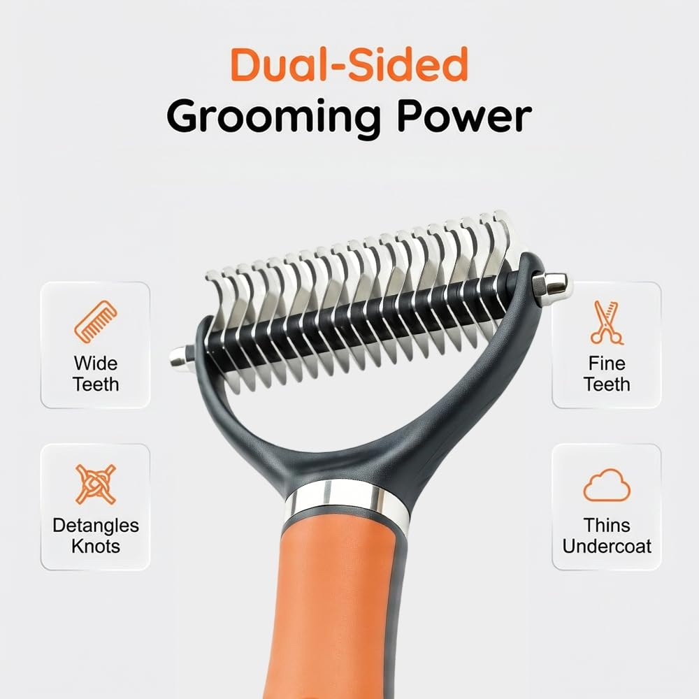 Dual-Sided Pet Grooming Comb for Dogs & Cats, 2026 New 2‑in‑1 Professional Pet Grooming Brush Deshedding Dog Brush, Dematting Comb Undercoat Rake for Dogs Long Haired Pet Grooming Tool (1, Green)