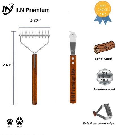 Large 2-Sided Undercoat Rake for Dogs & Cats, Dog Brush for Shedding Remove Mats, Dematting Comb, Safe & Gentle Grooming Brush for German Shepherd Medium to Long 2-Sided Dematting Comb