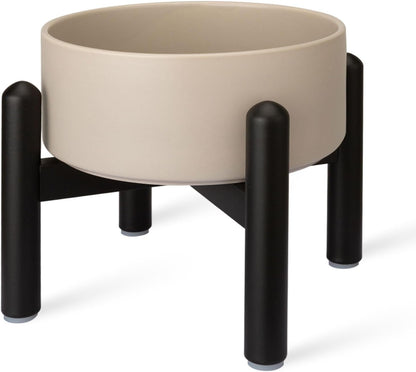 Raised Ceramic Dog Bowl Set - Elevated Double Dishes with Stainless Steel Stand - Food and Water Bowls for Small to Medium Dogs - Each Holds 3.5 Cups (29.57 fl oz) - White