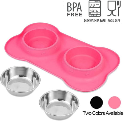 AsFrost Dog Food Bowls Stainless Steel & Water Dish with No-Spill and Non-Skid, Feeder Bowls with Dog Food Dish for Small Medium Large Size,Dogs,Cats,Puppy Pets, Black, 12oz