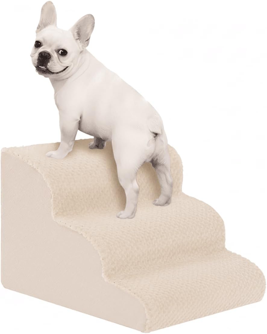 Oiilores Dog Stairs for Small Dogs 15" H, 3-Step Dog Steps Ramp for Couch Sofa and Chair with Anti-Slip Washable Cover and Durable High Density Foam, Pet Stairs for Cats, Grey