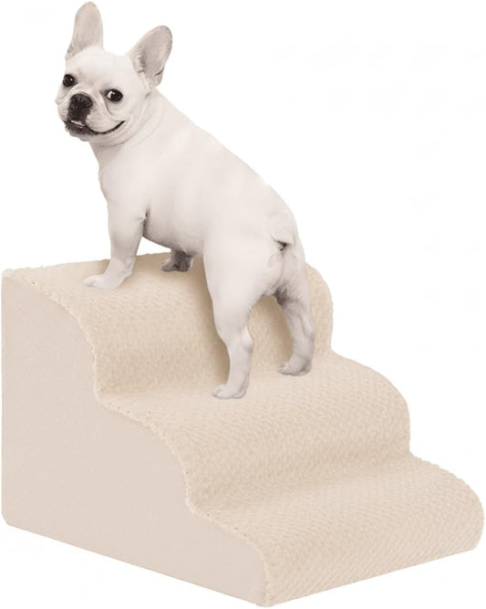 Oiilores Dog Stairs for Small Dogs 15" H, 3-Step Dog Steps Ramp for Couch Sofa and Chair with Anti-Slip Washable Cover and Durable High Density Foam, Pet Stairs for Cats, Grey
