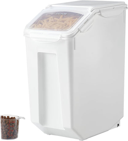VEVOR Rice Storage Container, 4.5Gallon/20L Capacity Large Dog Food Dispenser Bin, Kitchen Ingredient Grain Cereal Flour Bin, Pet food Containers with Wheels, Measuring Cup, Airtight Lid, 1 Pack