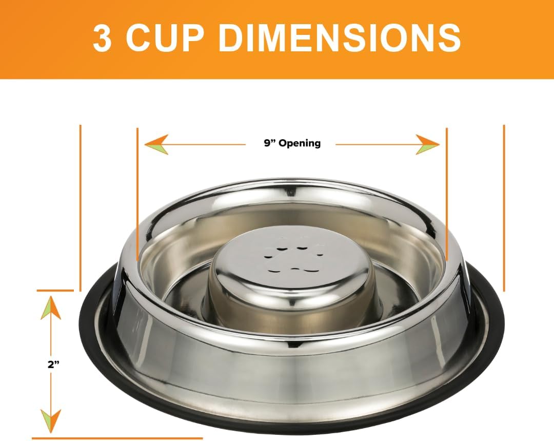 Neater Pet Brands Stainless Steel Slow Feed Dog Bowl for Fast Eating Large Breed, Metal Slow Feeder Dog Bowl Fits in Large Neater Feeders, for Puppy or Dogs (>40 lbs), 3 Cup Food Capacity