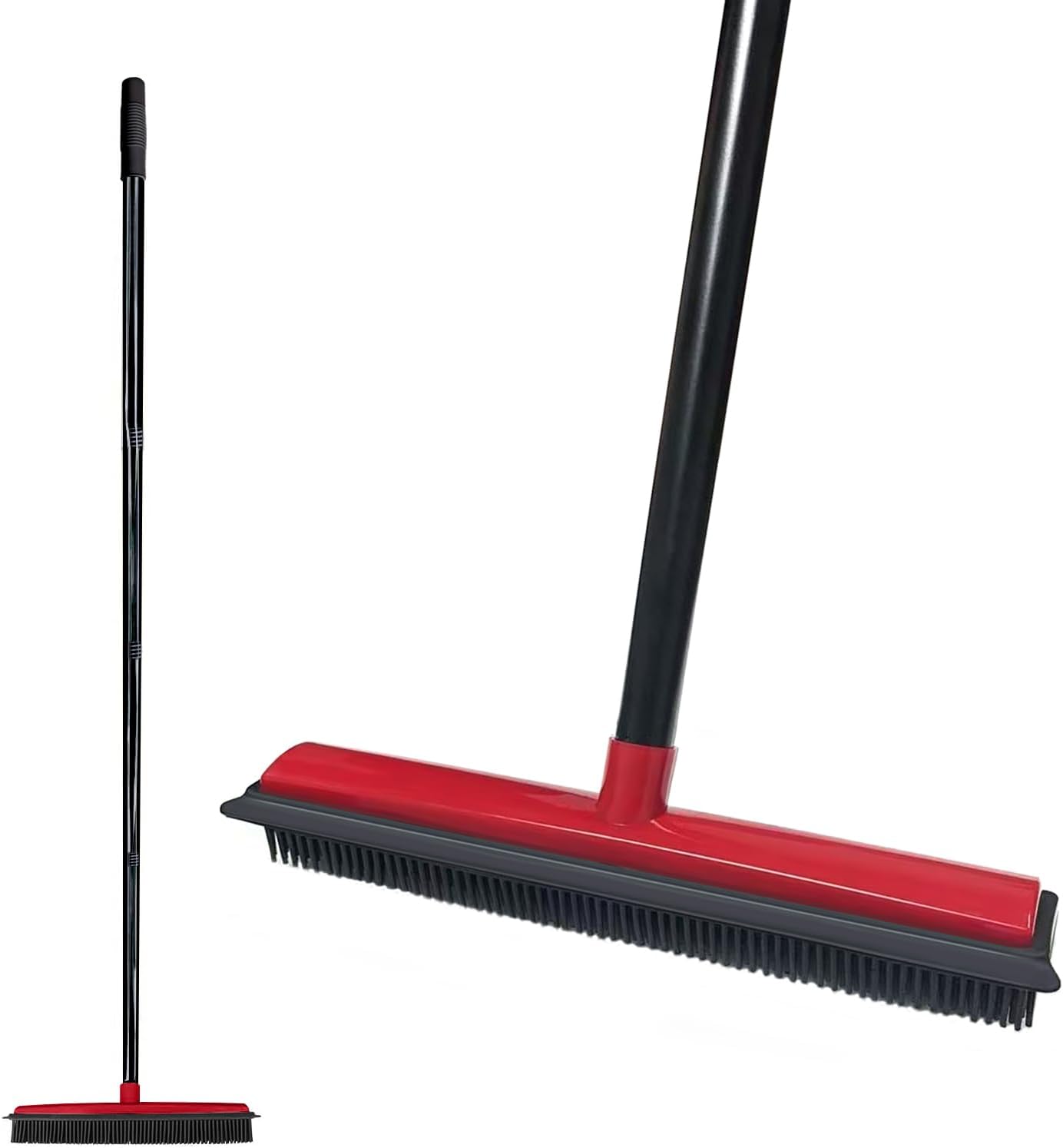 Pet Hair Rubber Broom with Squeegee for Carpet,Fur Remover Broom Carpet Rake for Pet Hair Removal, with 50" Long Handle, Dual-Sided for Hardwood Floor, Tile,Portable Detailing Lint Brush
