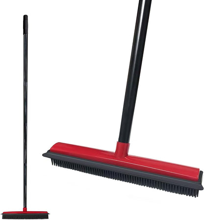 Pet Hair Rubber Broom with Squeegee for Carpet,Fur Remover Broom Carpet Rake for Pet Hair Removal, with 50" Long Handle, Dual-Sided for Hardwood Floor, Tile,Portable Detailing Lint Brush