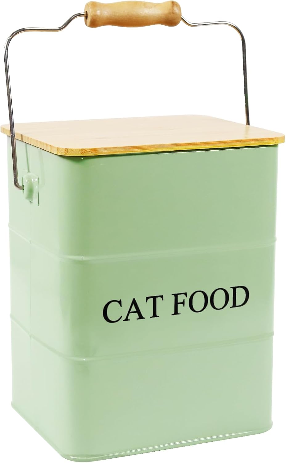 Dog Food storage container Dog Treats Jar,5~6 lb Metal food treats tin for Dog, pet snacks Canisters with wooden lid/handle/sevice scoop-Green