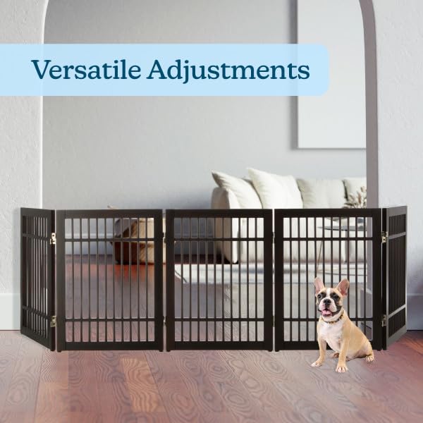 Freestanding Dog Gate - 5-Panel Foldable Indoor Pet Fence - 91x24-Inch Extra Wide Wood Dog Gate for Stairs, Hallways or Doorways by PETMAKER (White)