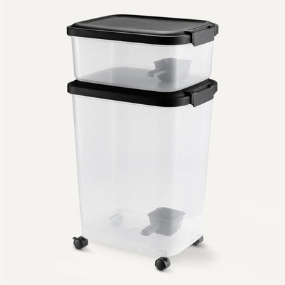 Amazon Basics Pet Food Storage Container with Wheels, BPA-Free, Detachable Scoop, 30lbs Capacity, Reliable Seal