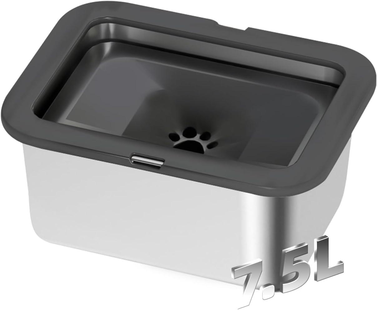 Marchul 10L Stainless Steel No Spill Water Bowl for Dogs, Slow Water Bowl for Large Dogs Anti Slip, No Splash Mess Proof Water Dispenser for Sloppy Drinkers Indoor Outdoor