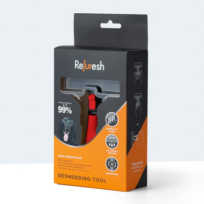 Deshedding Dog Brush for Short/Medium Hair (Medium,Red) – Gentle Deshedding Tool for Dogs & Cats – Reduces Shedding, Without damaging Topcoat. Removes Loose Fur & Dead Undercoat.