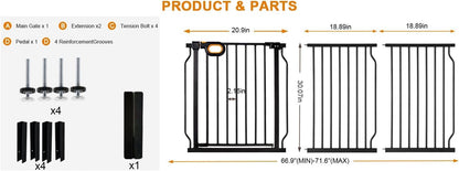 Baby Gates Extra Wide for Large Opennings with Door Pressure Mounted 90.6-95.2 Inch Extra Wide Baby Gate Dog gate for Doorways Indoor Metal Gate No Drilling with Walk-Through Door,White