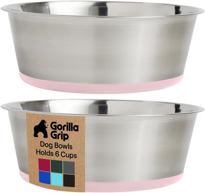 GORILLA GRIP Dog Bowls, Food Grade 304 Stainless Steel, Holds 2 Cups Each (16 fl oz) Food and Water Bowl for Feeding Dogs and Cats, Dishwasher Safe, Rust Resistant, BPA Free Rubber Base Set of 2 Black