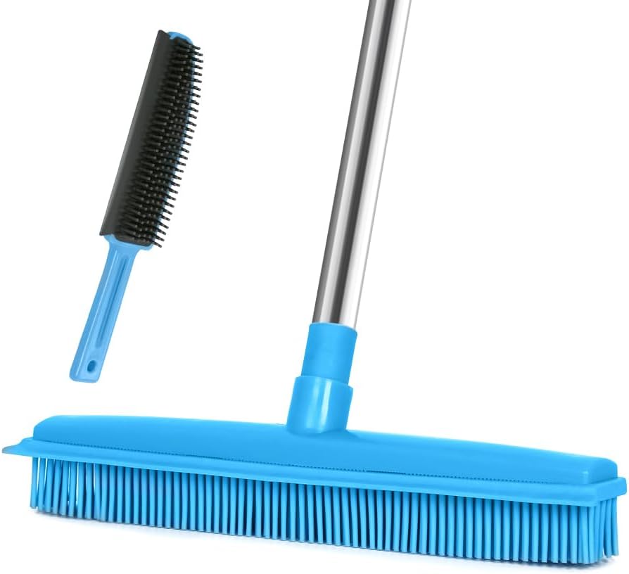Rubber Broom and Pet Hair Removal Brush Set for Carpet, Fur Remover Broom with Squeegee for Wooden Floor, Detailing Lint Remover Brush for Pet Dog Cat Hair Car Interior