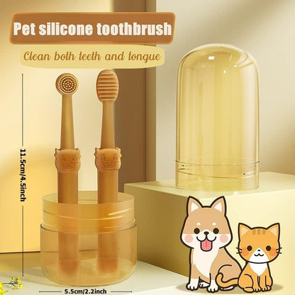 Dog & Cat Toothbrush Kit with Storage Cup, 360° Silicone Mini Head Tongue Cleaning Brush, Pet Dental Care for Doggie Kitten Ferret Dutch Pigs