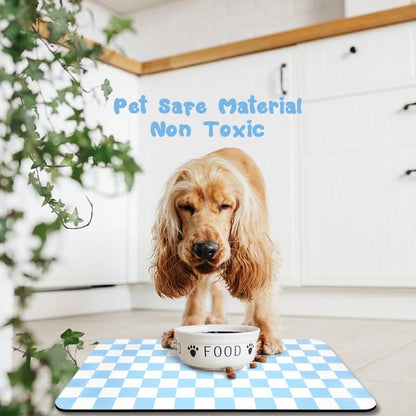 Dog Food Mats for Floors Waterproof, Pet Water Bowl Mats Pet Feeding Absorbent Placemats Plaid 12 * 20 inch