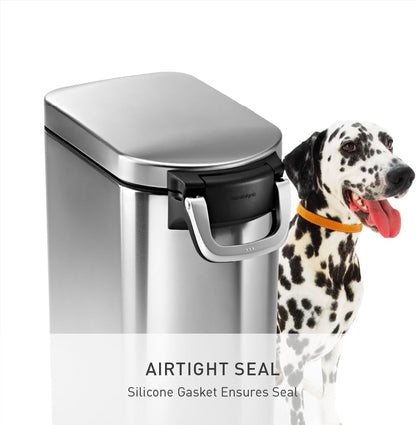 simplehuman Large Pet Food Storage Container, Holds 30-35 lb / 14-16 kg of Dry Dog Food, Cat Food, or Bird Seed, Airtight Lock-Tight Lid with Magnetic Scoop, BPA-Free, Brushed Stainless Steel