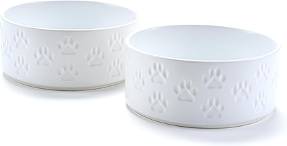 SPUNKYJUNKY Elevated Dog Bowls Ceramic, 6.1'' Dogs and Cat Food Water Bowls Raised with Non-Slip Bamboo Stand for Medium Sized Breed Microwave Dishwasher Safe - 28.7 OZ,Beige