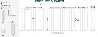 Extra Wide Baby Gate Tension Indoor Safety Gates Black Metal Large Pressure Mounted Pet Gate Walk Through Long Safety Dog Gate for The House Doorways Stairs (62.2"-66.93"/158-170CM, Black)