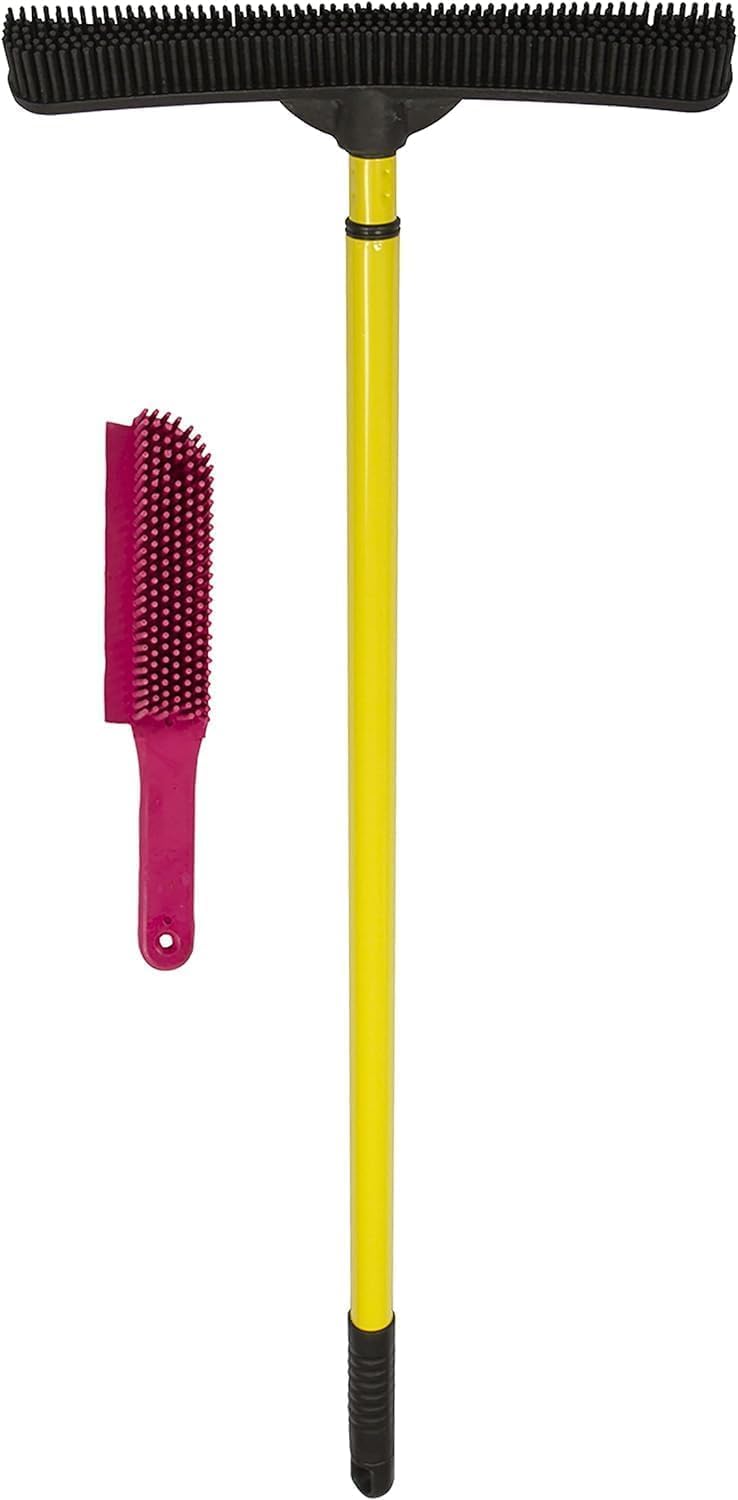 FURemover Pet Hair Removal Rubber Broom, 58" Telescopic Handle