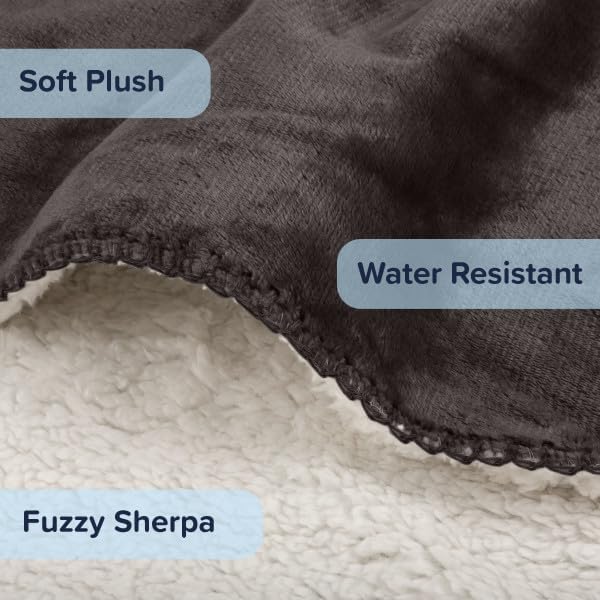 Waterproof Pet Blanket - 50x60-Inch Reversible Sherpa Fleece Throw Protects Couches, Cars, and Beds from Spills, Stains, and Fur by PETMAKER (Gray)