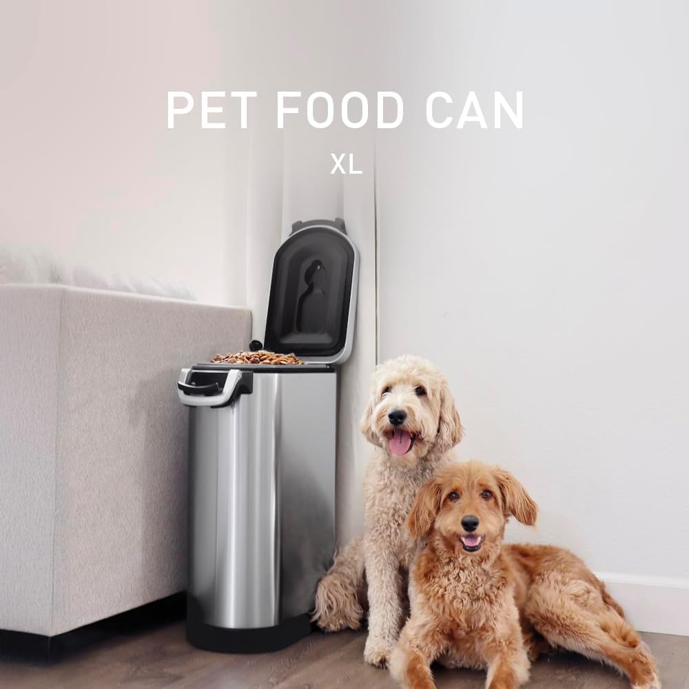 simplehuman Large Pet Food Storage Container, Holds 30-35 lb / 14-16 kg of Dry Dog Food, Cat Food, or Bird Seed, Airtight Lock-Tight Lid with Magnetic Scoop, BPA-Free, Brushed Stainless Steel