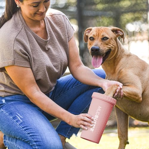 Dexas MudBuster Medium Dog Paw Cleaner in Fuchsia - Fits 1.5"-2.5" Wide Paws, Portable Paw Washer for Muddy Paws, Dog Paw Cleaning Cup with Gentle Silicone Bristles, Quick Clean Pet Paw Washer