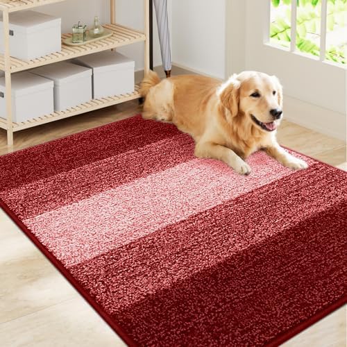Smiry Dog Door Mat for Muddy Paws, Absorbs Moisture and Dirt, Low-Profile Entryway Mat with Non-Slip Backing, Entry Indoor Outdoor Doormat for Inside Floor (30x20 Inches, Grey, Striped)