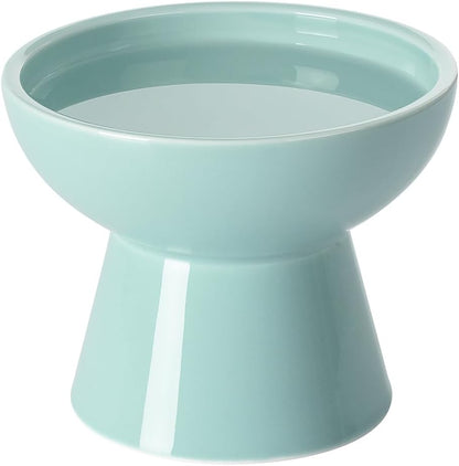 LoeJan Elevated Cat Food and Water Bowls Set, Extra Wide and Raised Ceramic Bowls, Anti-Vomit Whisker-Free Pressure Cat Feeder for Kittens to Adult Cats and Small Dogs (White, Water Bowl)