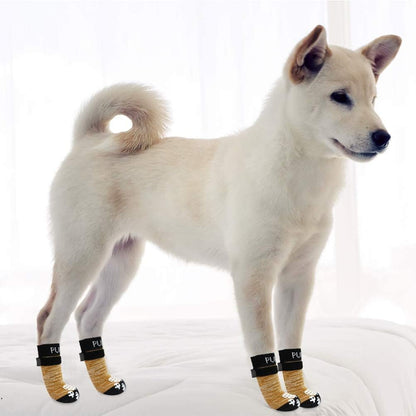 PUPTECK Anti-Slip Dog Socks with Double Sides Grips for Small Medium Large Dogs Hardwood Floors Prevents Licking, Dog Shoes for Hot Pavement Traction Control Paw Protector for Senior Dogs, Grey L
