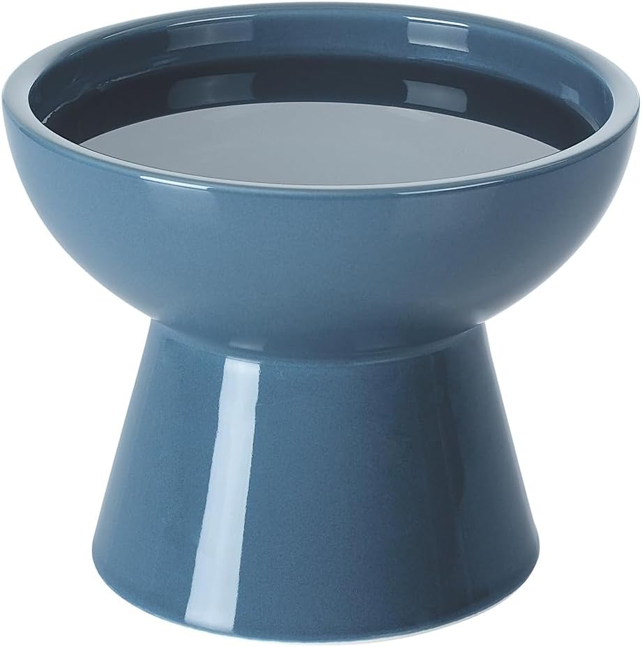 LoeJan Elevated Cat Food and Water Bowls Set, Extra Wide and Raised Ceramic Bowls, Anti-Vomit Whisker-Free Pressure Cat Feeder for Kittens to Adult Cats and Small Dogs (White, Water Bowl)