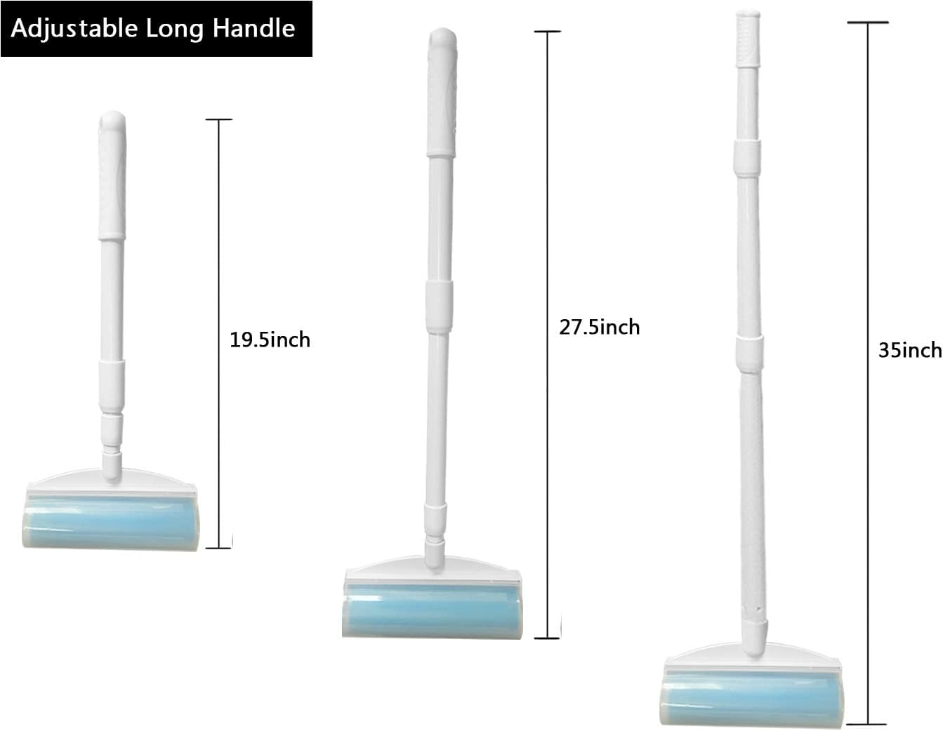 8 Inch Reusable Large Lint Roller, Washable Sticky Pet Hair Remover with Retractable Extendable Long Handle, Big Cleaning Tool for Clothes, Sofa, Carpet, Furniture, 1 Large, 1 Refill and 2 Mini Size