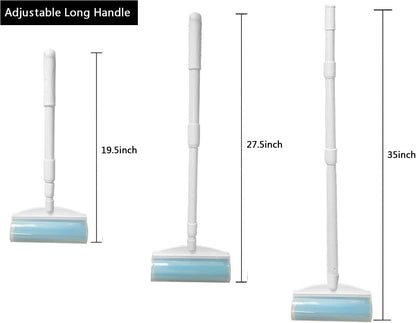 8 Inch Reusable Large Lint Roller, Washable Sticky Pet Hair Remover with Retractable Extendable Long Handle, Big Cleaning Tool for Clothes, Sofa, Carpet, Furniture, 1 Large, 1 Refill and 2 Mini Size
