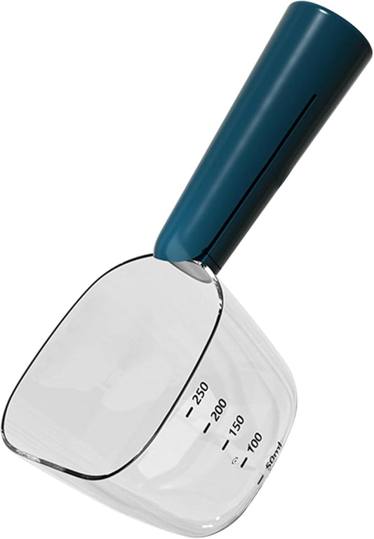 Food Storage, Dog Food Measuring Cup with Scale, Accurate Pet Scoop with Dog Bag Clips, Multi-Functional ABS Cat Spoon for Indoor, Travel Outdoor, Blue