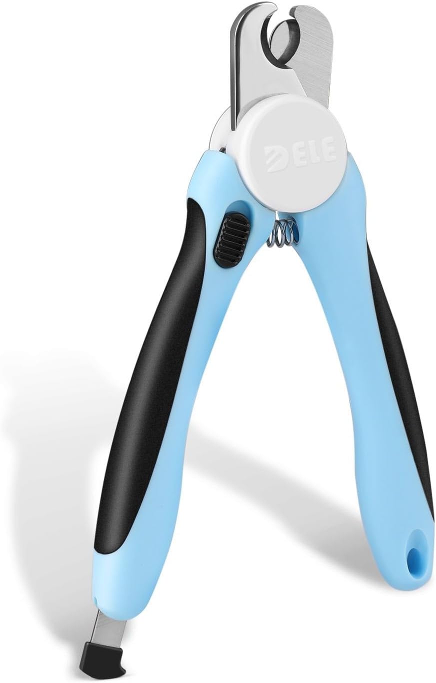 Flexzion Pet Nail Clippers for Dogs & Cats - Stainless Steel Blade Cat Nail Trimmer with Stored Nail File, Safety Guard, Easy Grip Handle - Dog Nail Clippers for Large Dogs, Medium Small Breeds, Pink