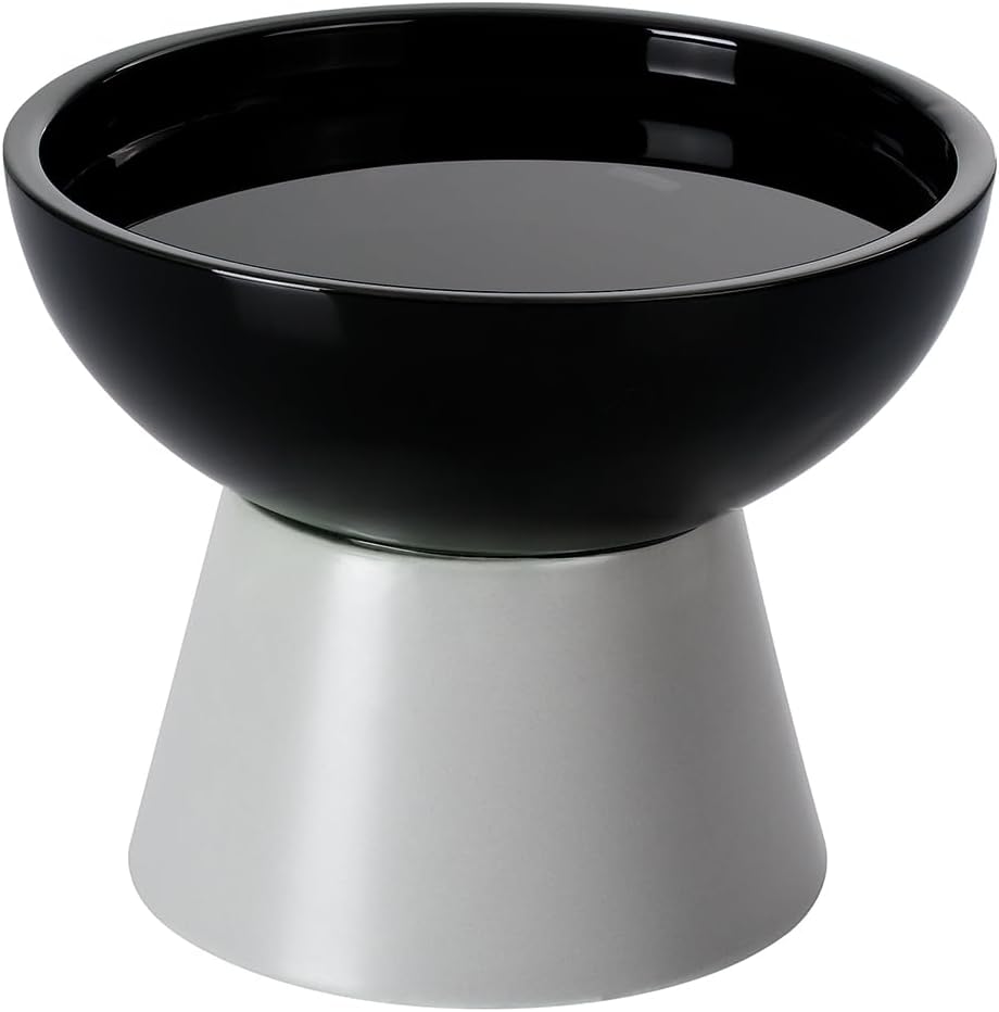 LoeJan Elevated Cat Food and Water Bowls Set, Extra Wide and Raised Ceramic Bowls, Anti-Vomit Whisker-Free Pressure Cat Feeder for Kittens to Adult Cats and Small Dogs (White, Water Bowl)