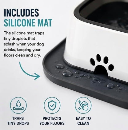 No Spill Dog Water Bowl with Silicone Mat - Spill Proof Slow Drinking Bowl for Home, Car & Travel - Mess-Free Water Bowl for Dogs