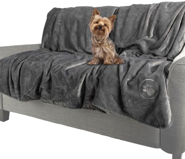Waterproof Pet Blanket - 50x60-Inch Reversible Sherpa Fleece Throw Protects Couches, Cars, and Beds from Spills, Stains, and Fur by PETMAKER (Gray)
