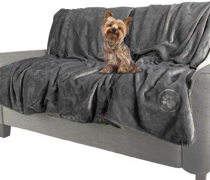 Waterproof Pet Blanket - 50x60-Inch Reversible Sherpa Fleece Throw Protects Couches, Cars, and Beds from Spills, Stains, and Fur by PETMAKER (Gray)