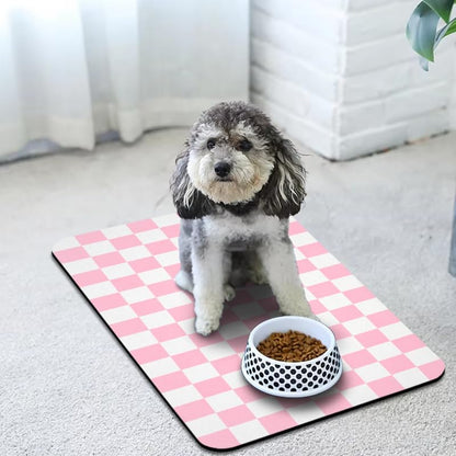 Dog Food Mats for Floors Waterproof, Pet Water Bowl Mats Pet Feeding Absorbent Placemats Plaid 12 * 20 inch