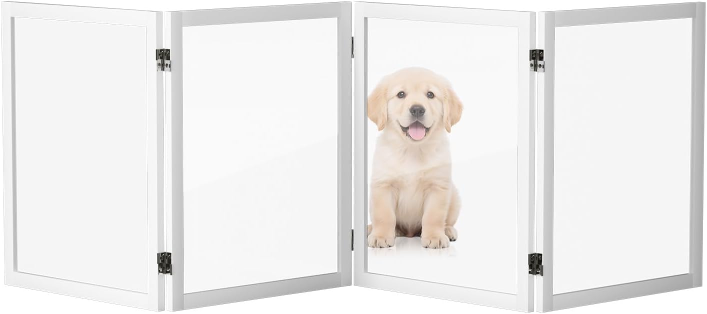 VINGLI Clear Acrylic Freestanding Dog Gate, Transparent Pet Fence with Solid Hardwood and Plastic Board, Pet Gates for Christmas Tree Stairs and Doorways (3 Panels)