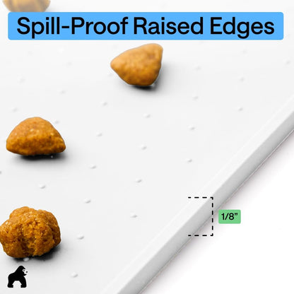 GORILLA GRIP 100% Waterproof Raised Edge BPA Free Silicone Pet Feeding Mat, Dog Cat Food Mats Contain Spills Protects Floors, Placemats for Cats and Dogs Water Bowl, 18.5x11.5, Gray