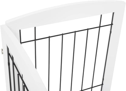 PAWLAND Free Standing Dog Gates for The House Stairs Doorways Indoor Foldable Wooden Small White Puppy Pet Gate Step Over Fence 60" W 24" H 3 Panels