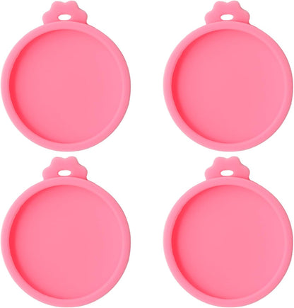 PINE & LINEN 4 Pcs 2.5inch Durable Pet Can Lids, Silicone Small Pet Can Covers Waterproof Cat Food Cans Lids for 3 oz Cat Food Cans（Yellow+Red+Pink+Blue）